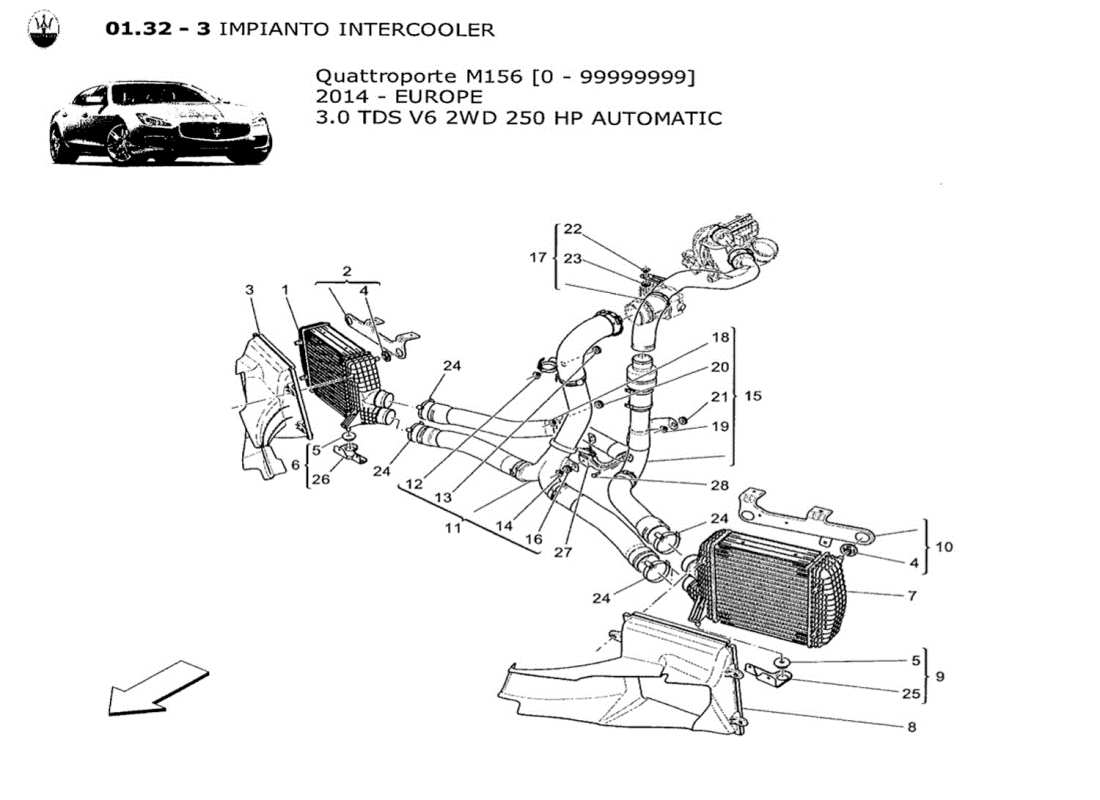 maserati qtp. v6 3.0 tds 250bhp 2014 intercooler system parts diagram