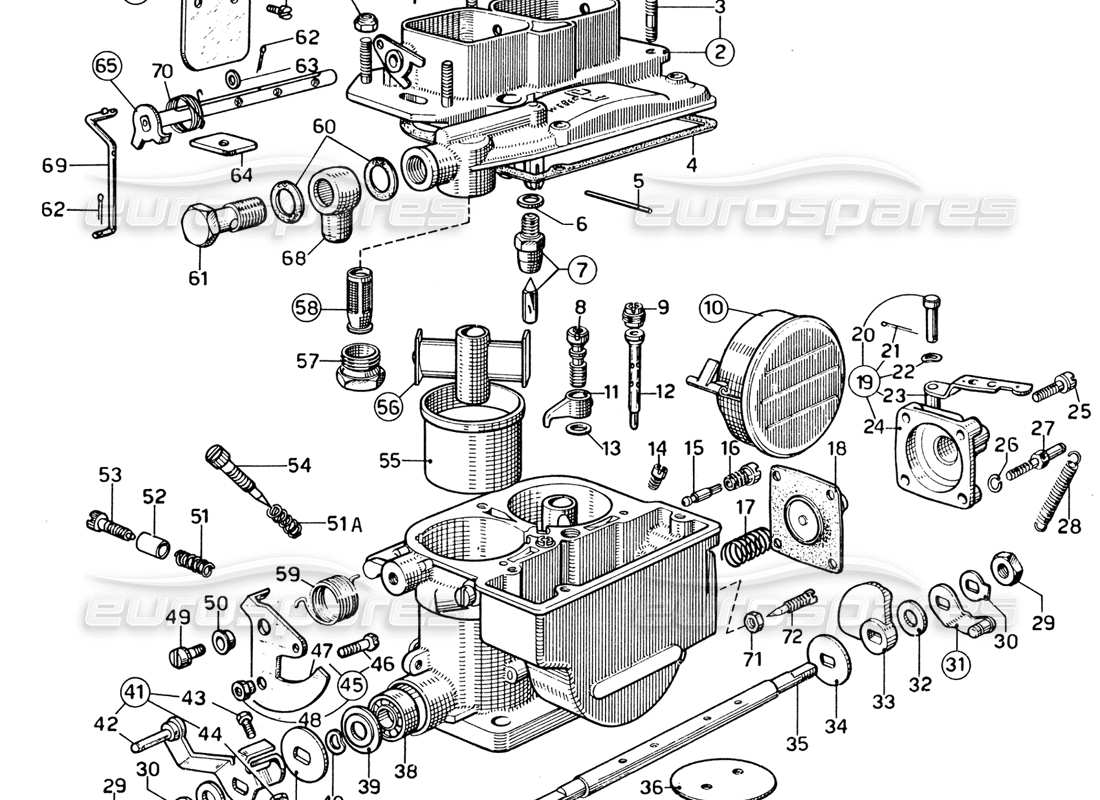 ferrari 365 gtb4 daytona (1969) carbuettor weber 40 dcn-20 parts diagram