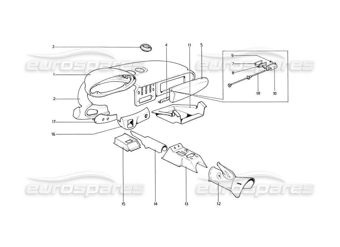 ferrari 246 dino (1975) interior trims and dashboard parts diagram