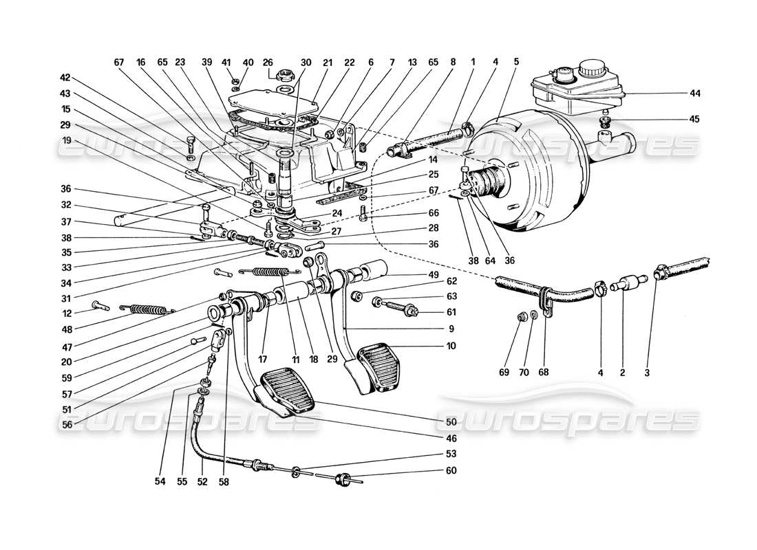 ferrari 328 (1985) pedal board - brake and clutch controls part diagram