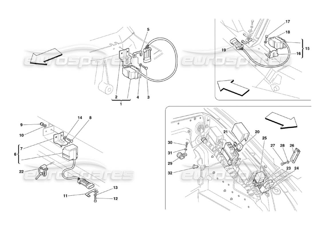 ferrari 360 challenge stradale front and motor compartments electrical boards and sensor part diagram