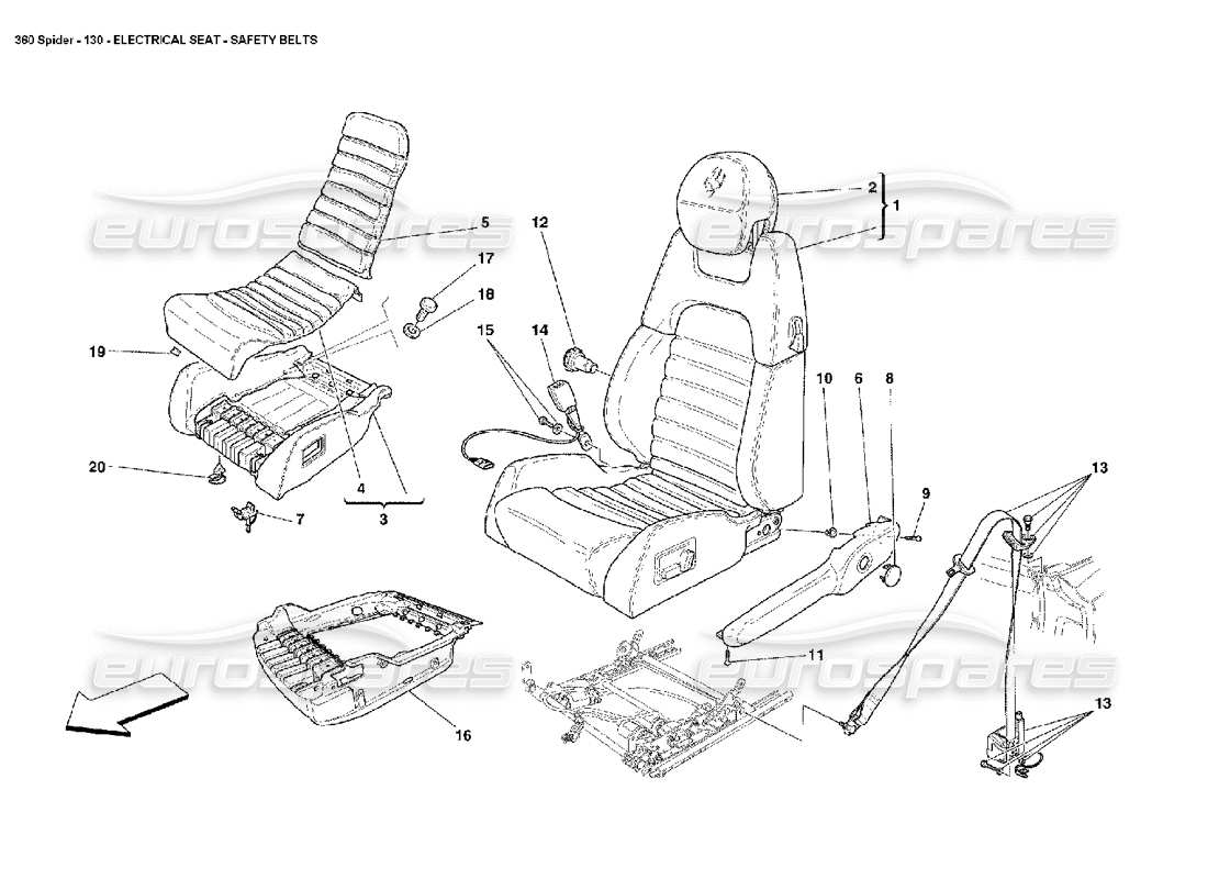 ferrari 360 spider electrical seat - safety belts parts diagram