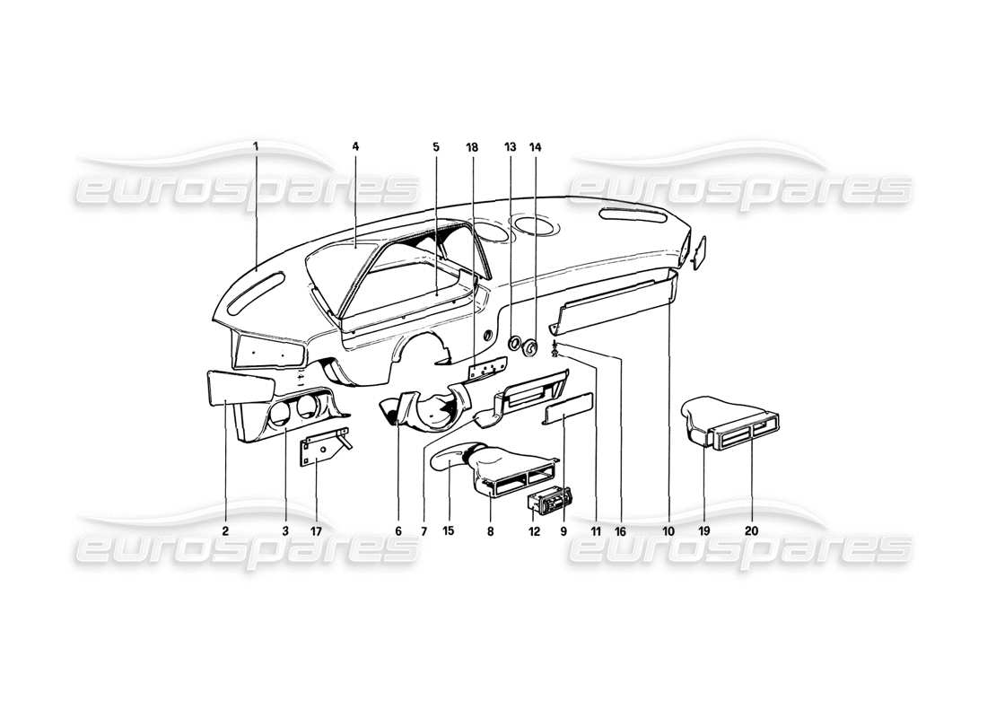 ferrari 308 gtb (1980) instrument panel part diagram