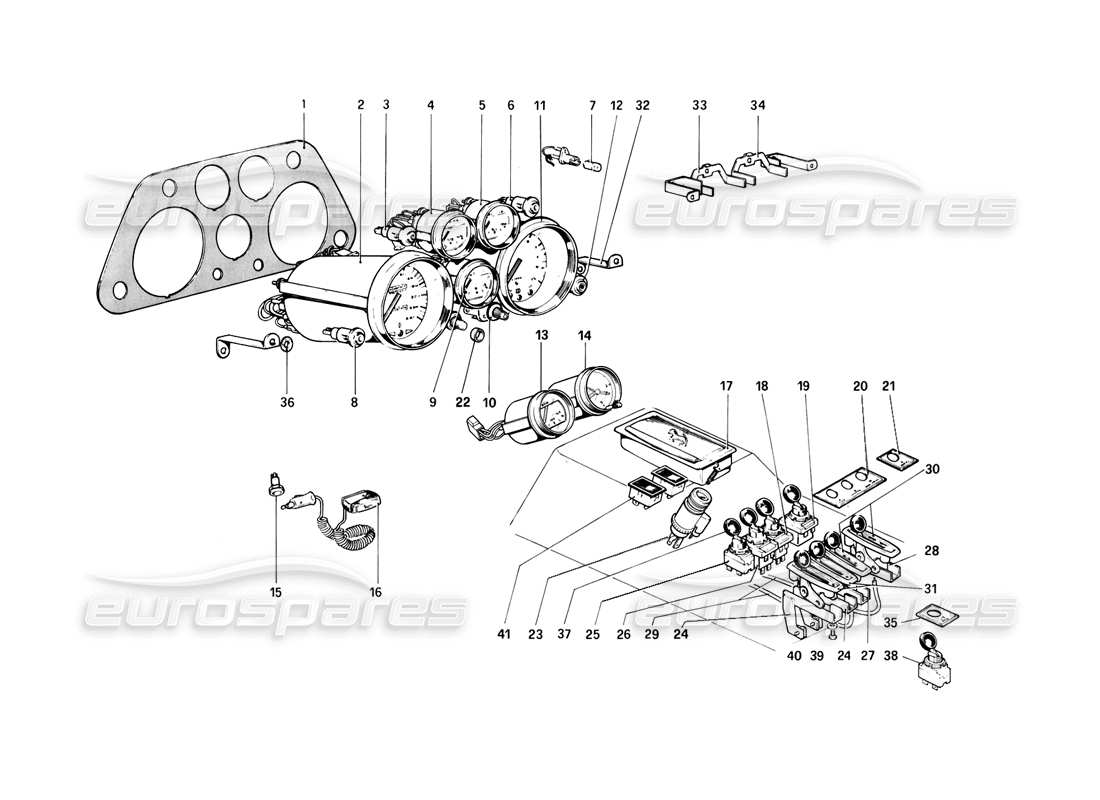 ferrari 308 (1981) gtbi/gtsi instruments and accessories parts diagram