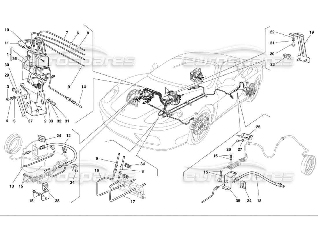 ferrari 360 modena brake system part diagram