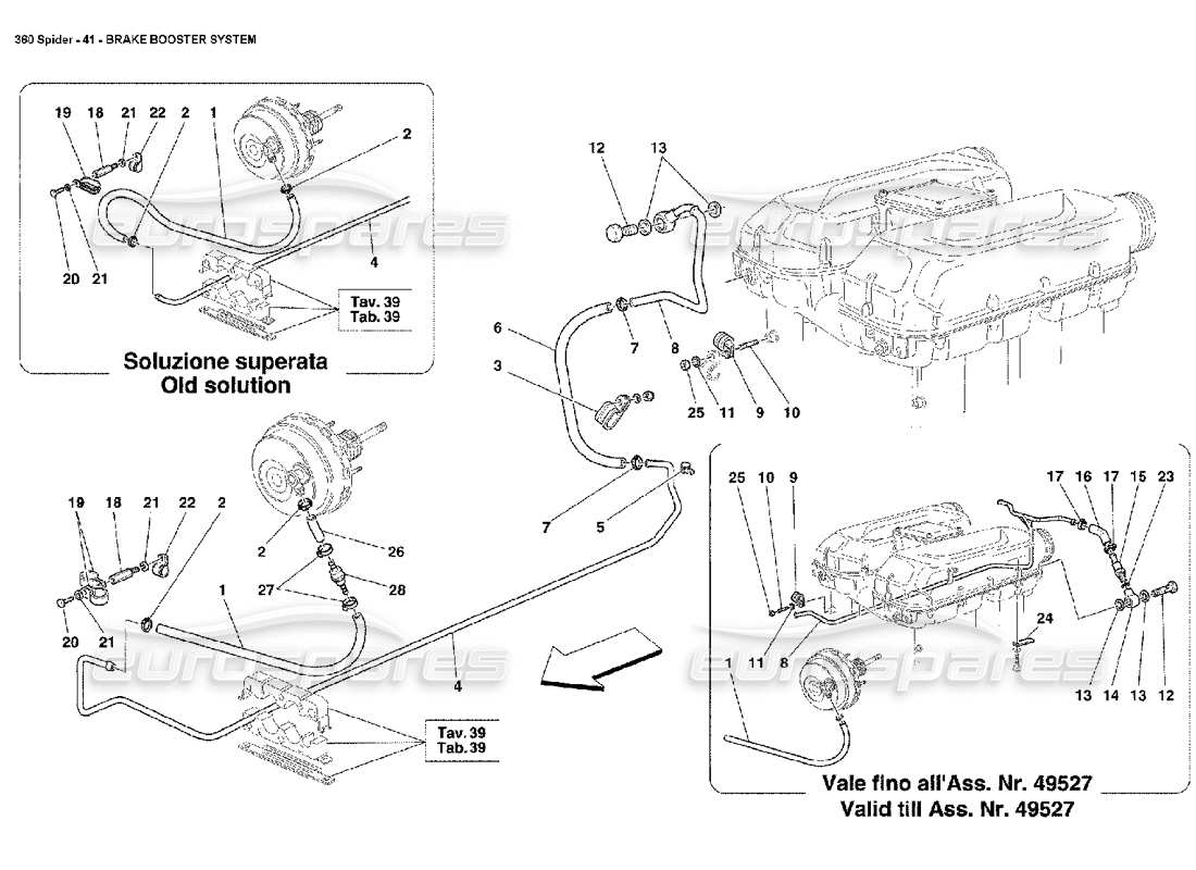 ferrari 360 spider brake booster system part diagram