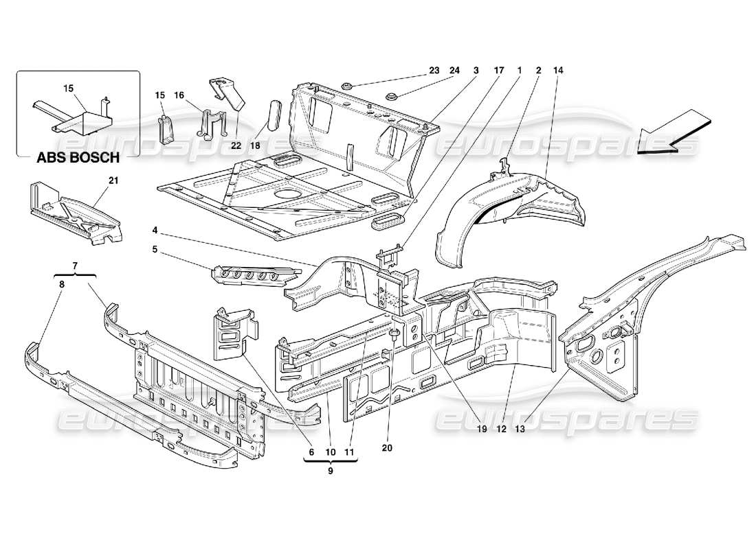 ferrari 355 (5.2 motronic) front part structures part diagram