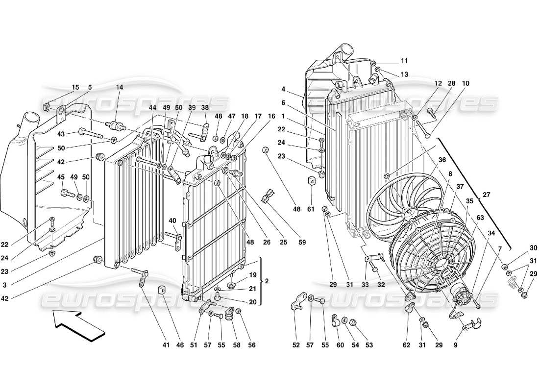 ferrari 355 (5.2 motronic) cooling system radiators parts diagram