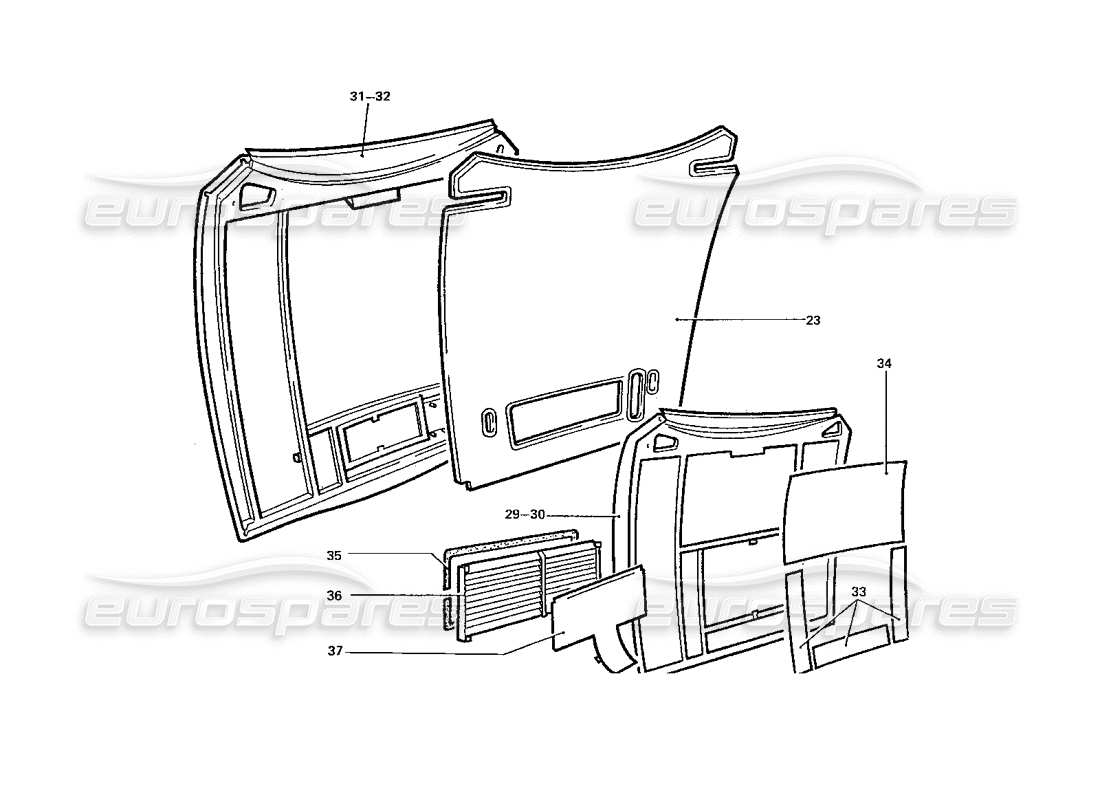 ferrari 412 (coachwork) front bonnet (variations) parts diagram