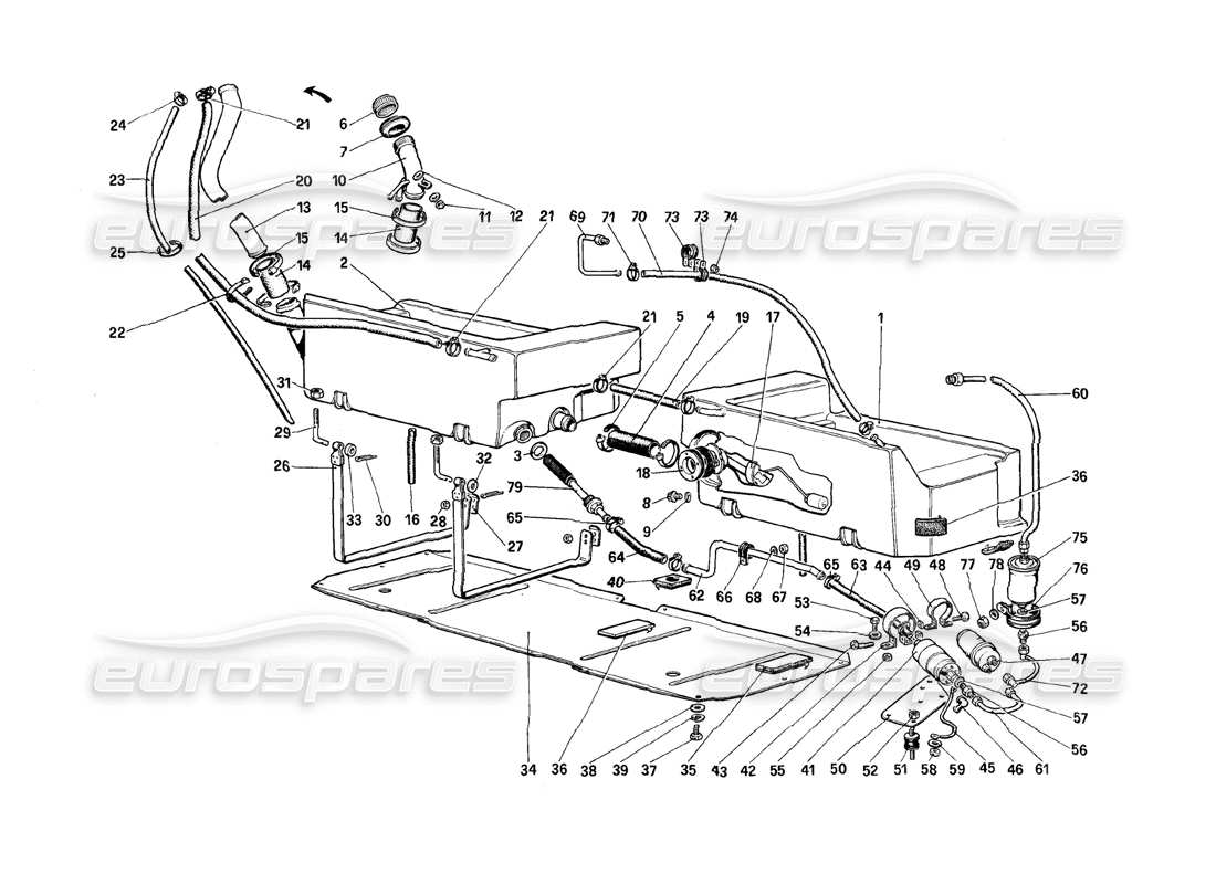 ferrari mondial 8 (1981) fuel pump and pipes part diagram