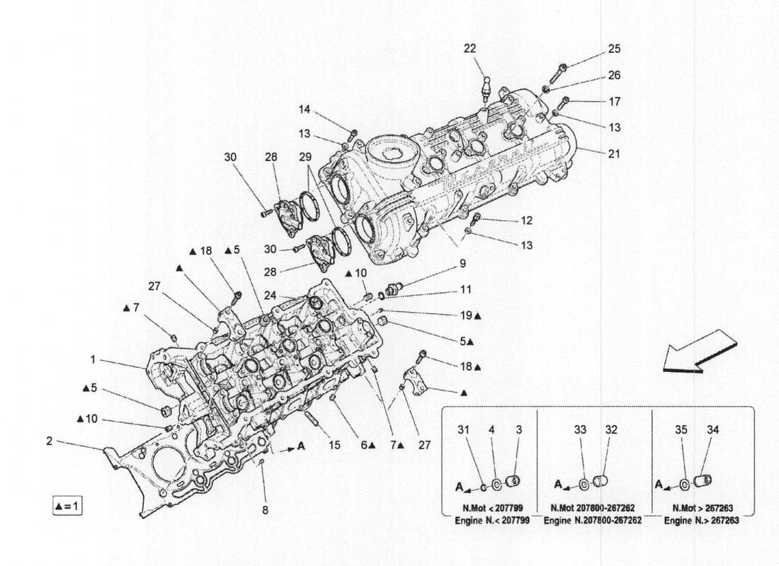 maserati qtp. v6 3.0 bt 410bhp 2wd 2017 lh cylinder head parts diagram