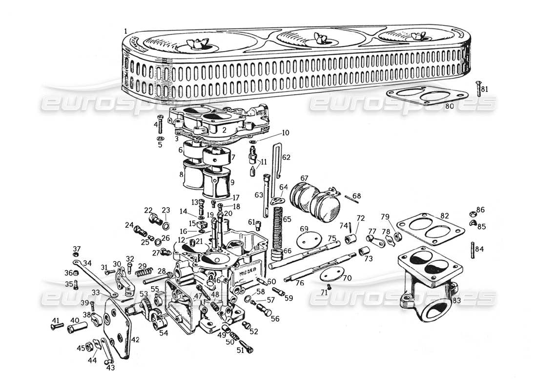 ferrari 250 gte (1957) carburetors and filter parts diagram