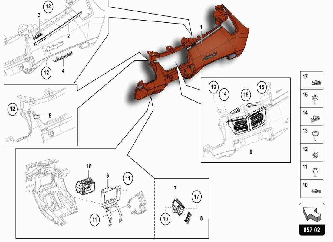 lamborghini centenario spider instrument panel part diagram