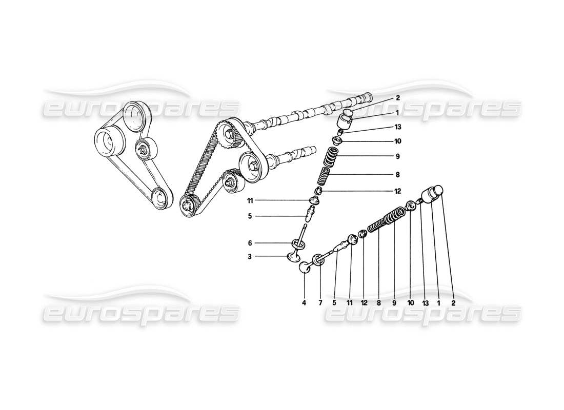 ferrari 308 gtb (1980) timing system - tappets part diagram