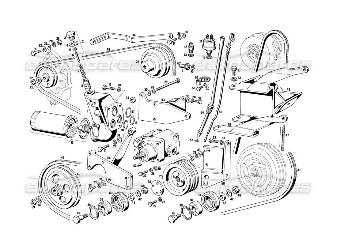 maserati qtp.v8 4.9 (s3) 1979 belts and pulley parts diagram