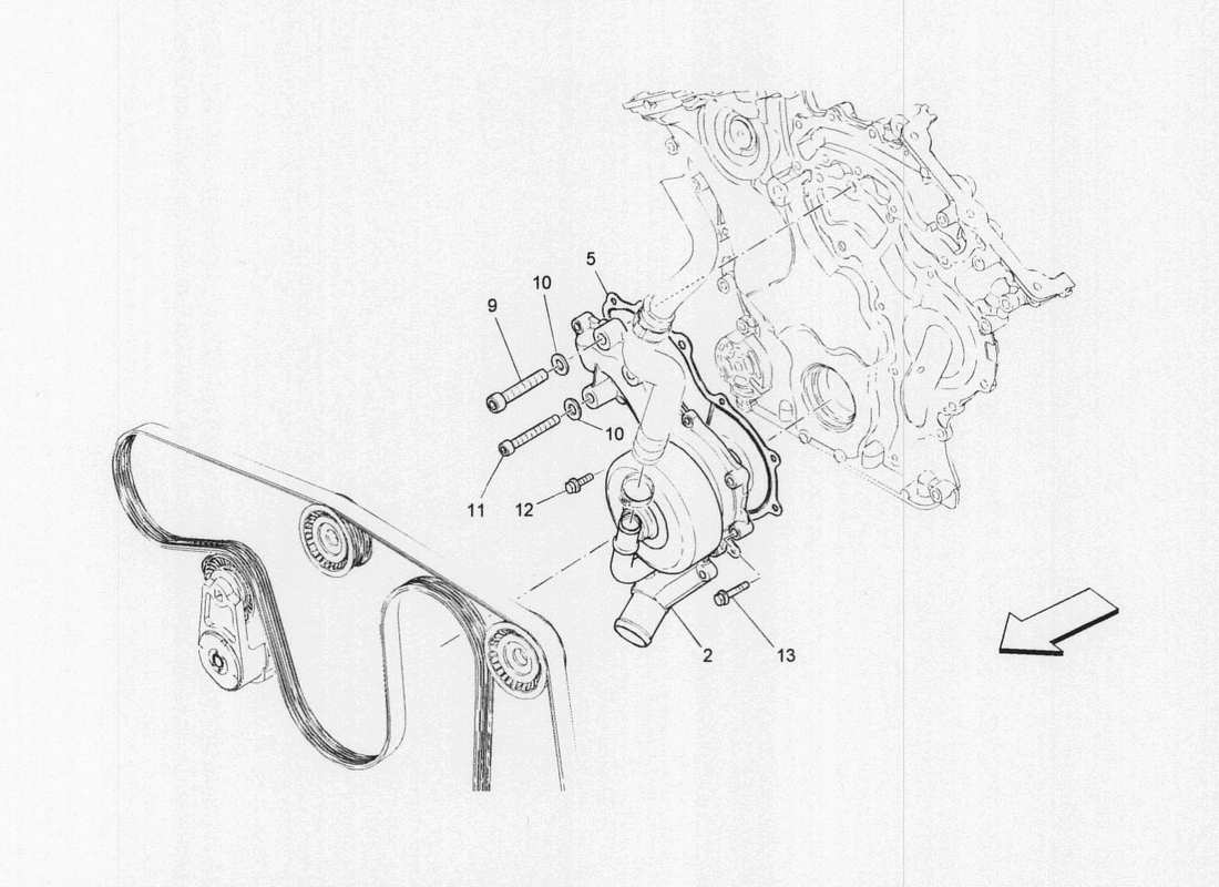 maserati qtp. v6 3.0 bt 410bhp 2wd 2017 cooling system: water pump parts diagram