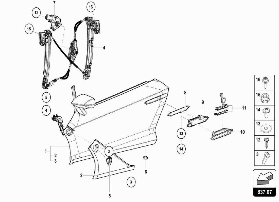 lamborghini centenario spider driver and passenger door parts diagram