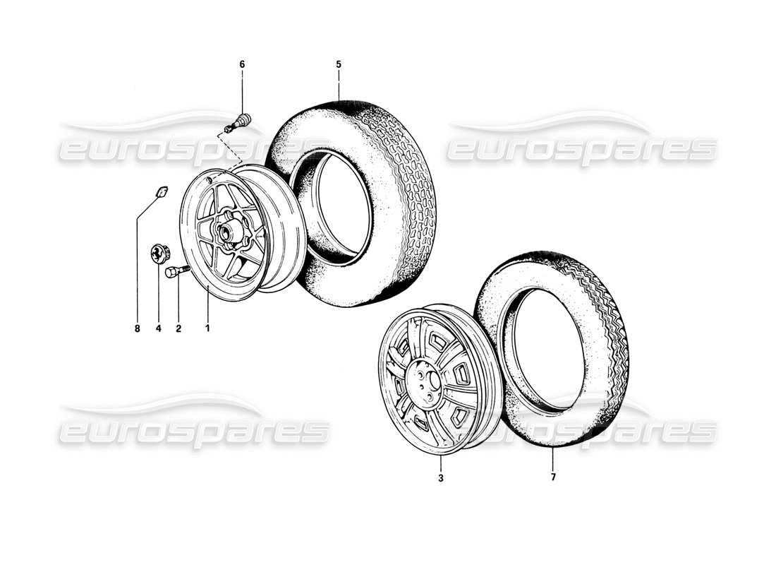 ferrari 308 gtb (1980) wheels parts diagram