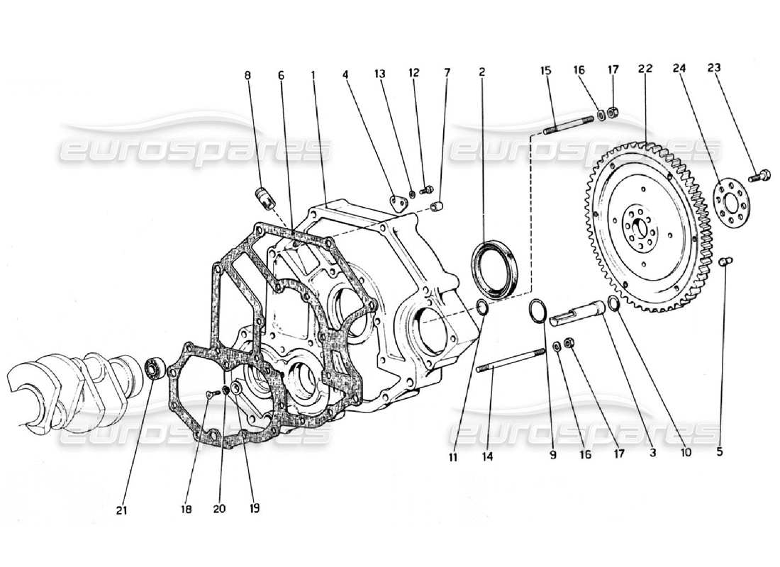 ferrari 308 gtb (1976) flywheel and clutch housing spacer parts diagram