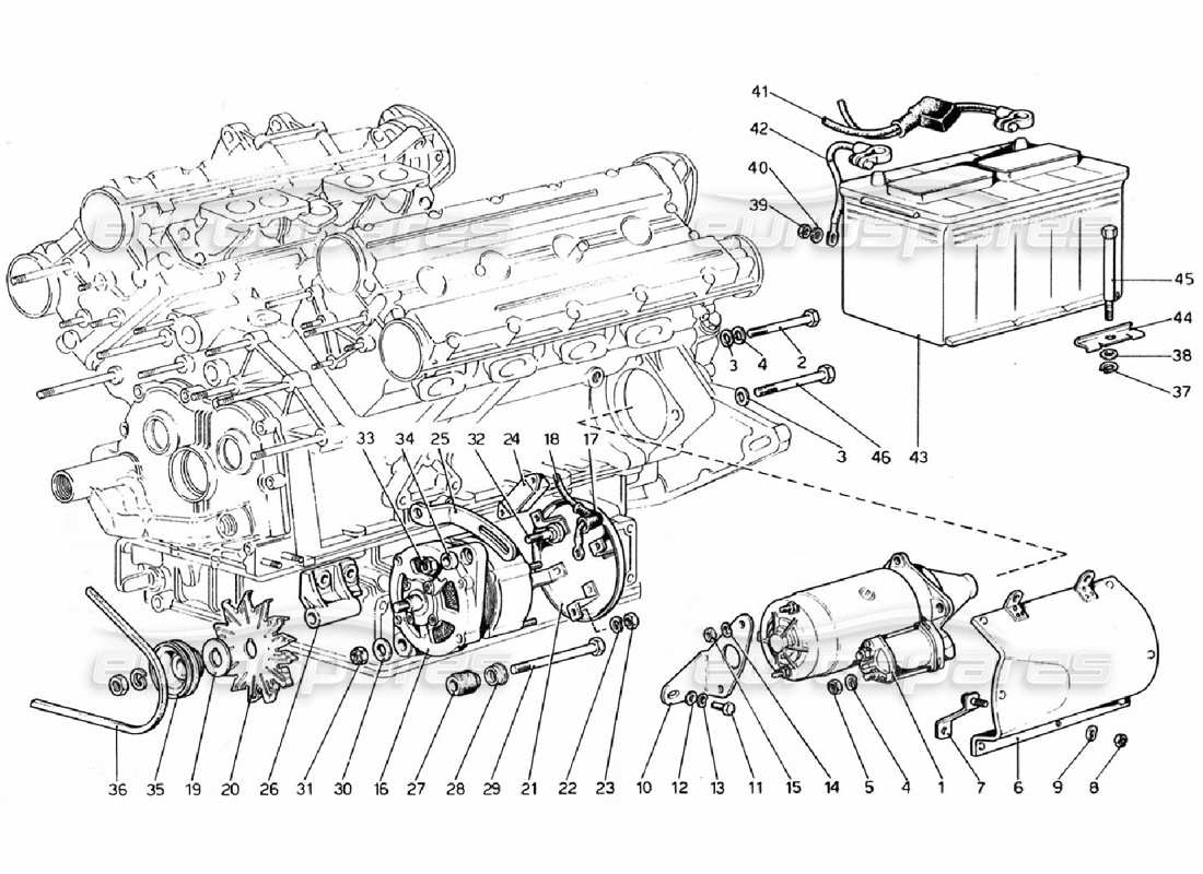 ferrari 308 gtb (1976) eletric generating system parts diagram