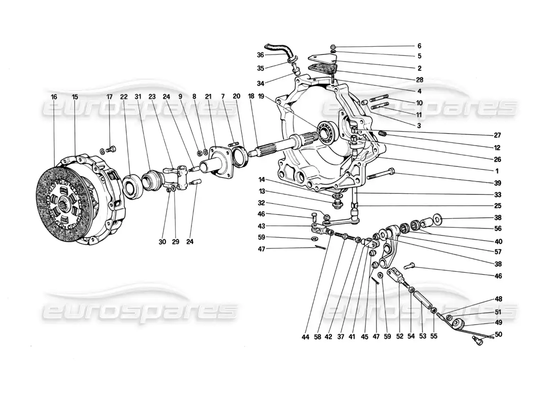 ferrari 208 turbo (1982) clutch and controls parts diagram