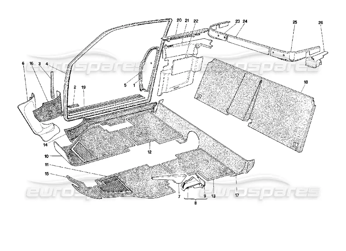 ferrari mondial 3.4 t coupe/cabrio carpets and inner lining - coupe parts diagram