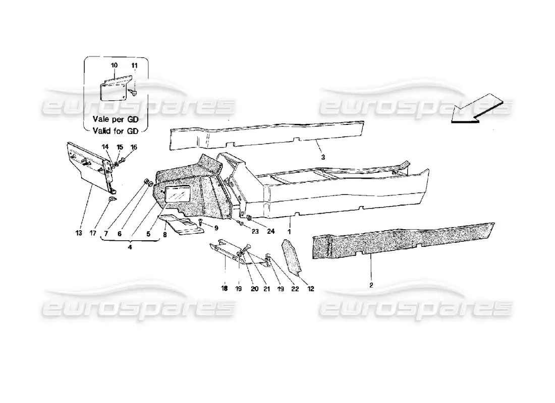 ferrari mondial 3.4 t coupe/cabrio tunnel - framework and linings - cabriolet parts diagram