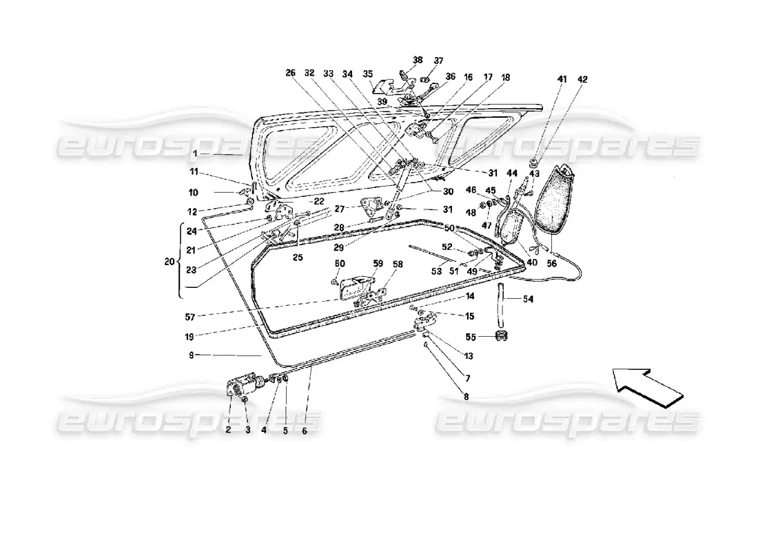ferrari mondial 3.4 t coupe/cabrio luggage compartment lid parts diagram