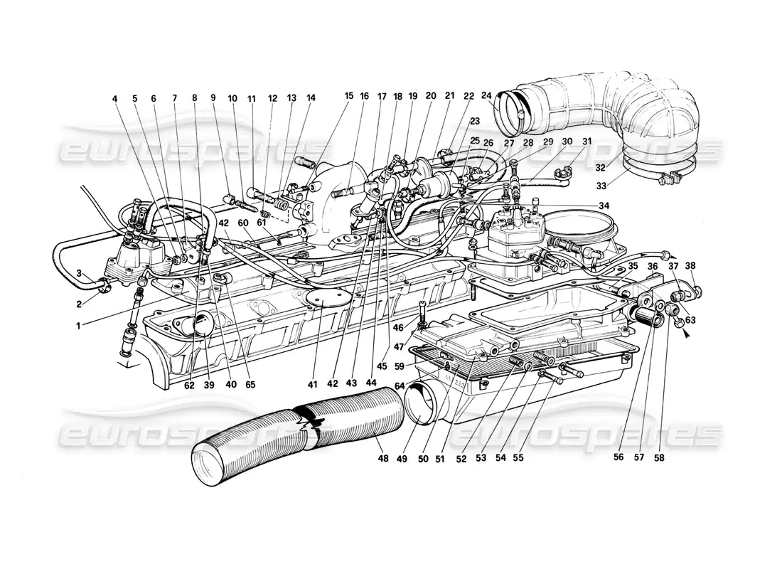 ferrari 400i (1983 mechanical) fuel injuction system - air intake, lines parts diagram