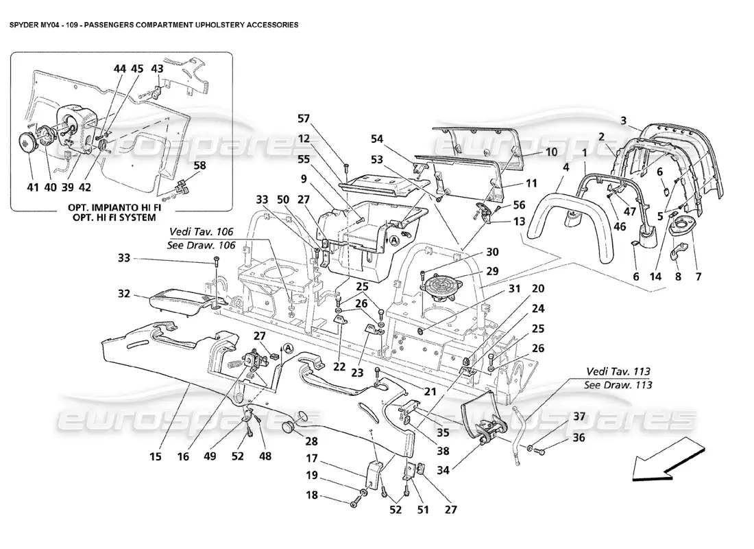 maserati 4200 spyder (2004) passengers compartment upholstery accessories parts diagram
