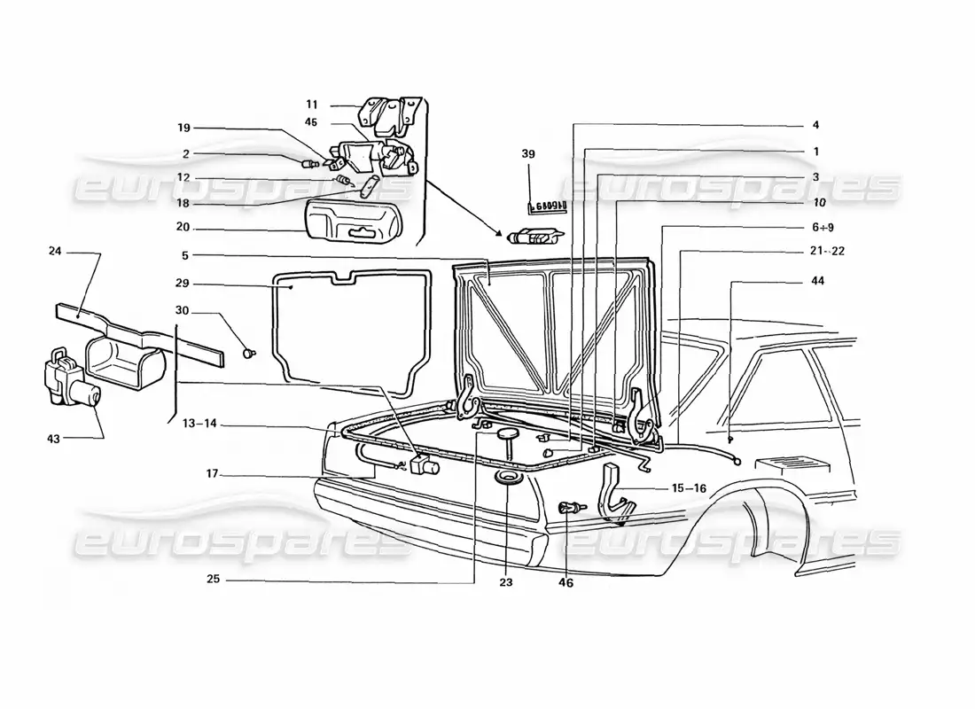 ferrari 412 (coachwork) rear boot lid parts diagram
