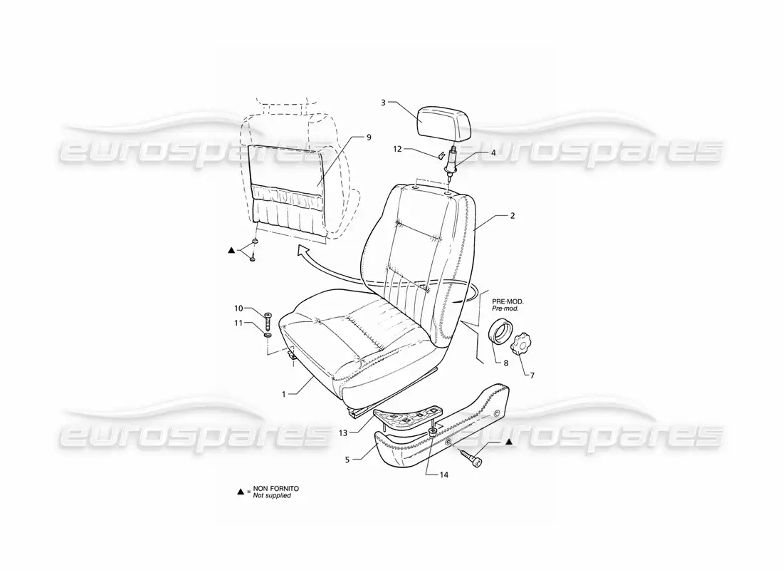 maserati qtp v6 (1996) front seat parts diagram