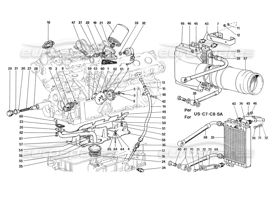 ferrari 328 (1988) lubrication system parts diagram