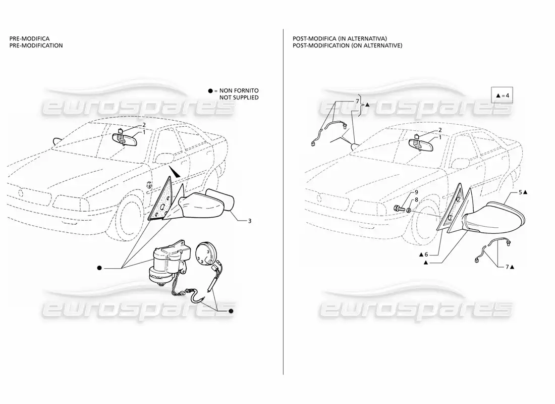 maserati qtp v6 (1996) rear view mirrors parts diagram