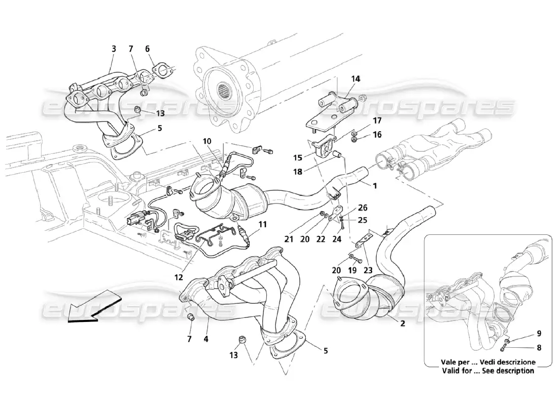 maserati qtp. (2006) 4.2 precatalyst and catalyst parts diagram