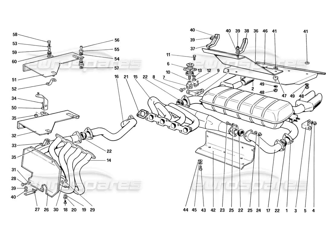ferrari 328 (1988) exhaust system (not for us - sa - ch87 and ch88 version) parts diagram