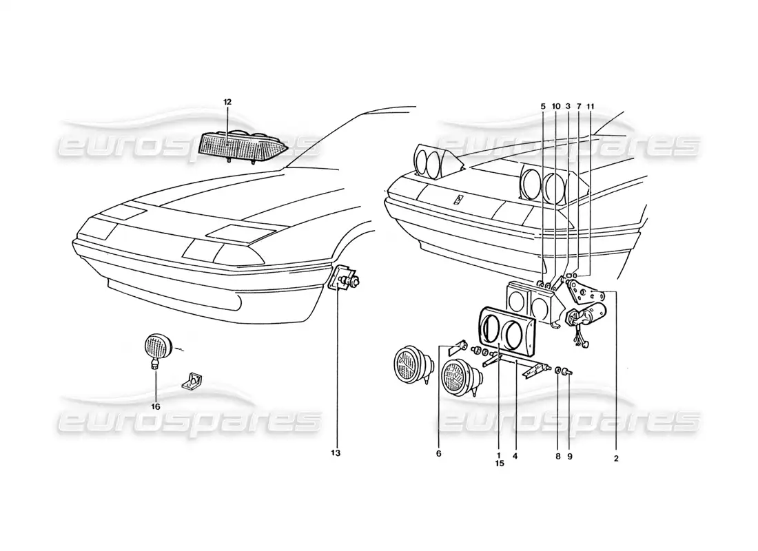ferrari 400 gt / 400i (coachwork) front lights & motors parts diagram