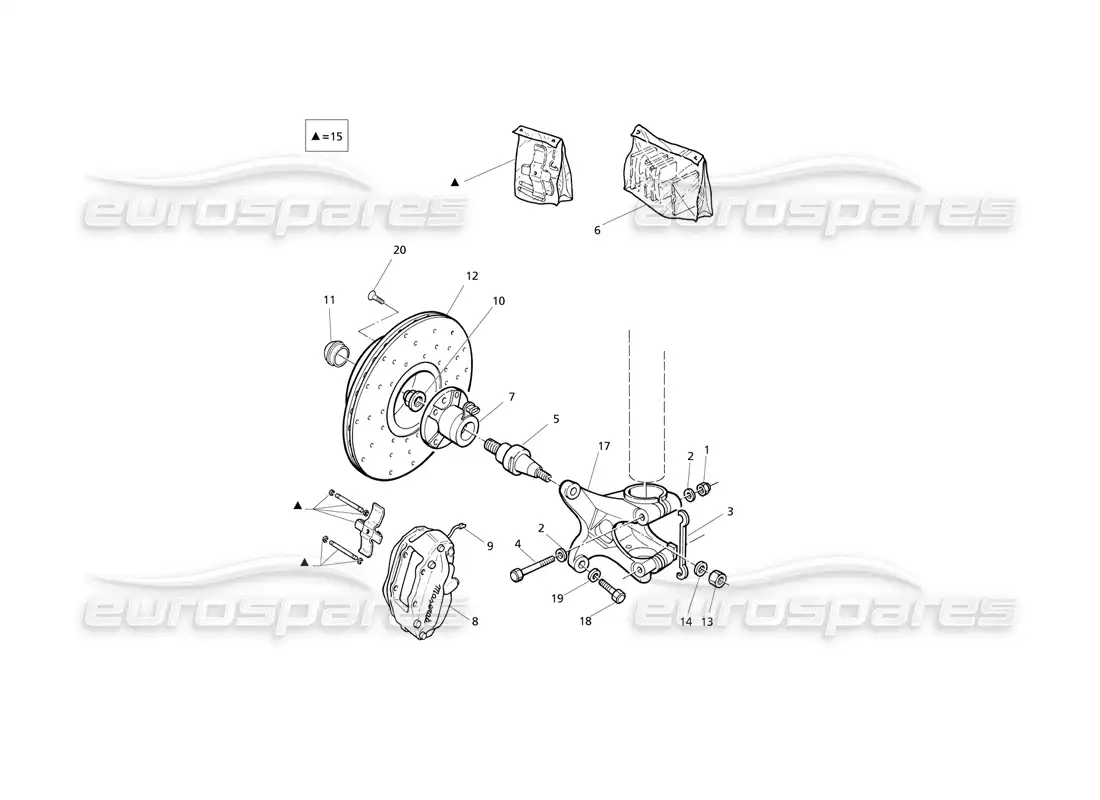 maserati qtp v6 evoluzione hubs and front brakes with a.b.s. part diagram