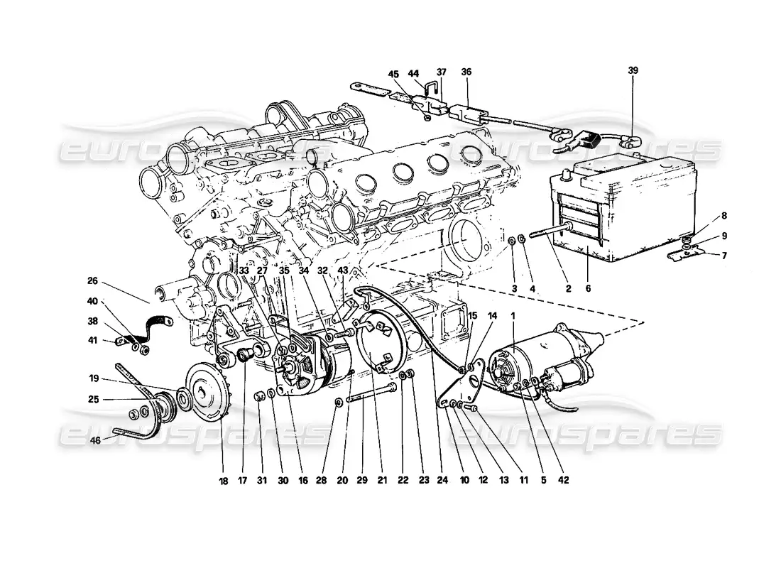 ferrari 308 quattrovalvole (1985) electric generating system (engine with single belt) parts diagram