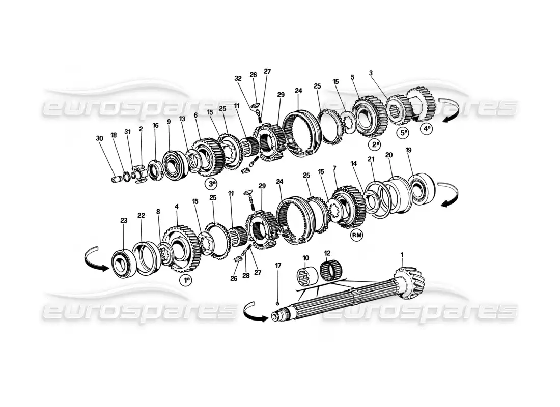 ferrari 512 bbi lay shaft gears parts diagram