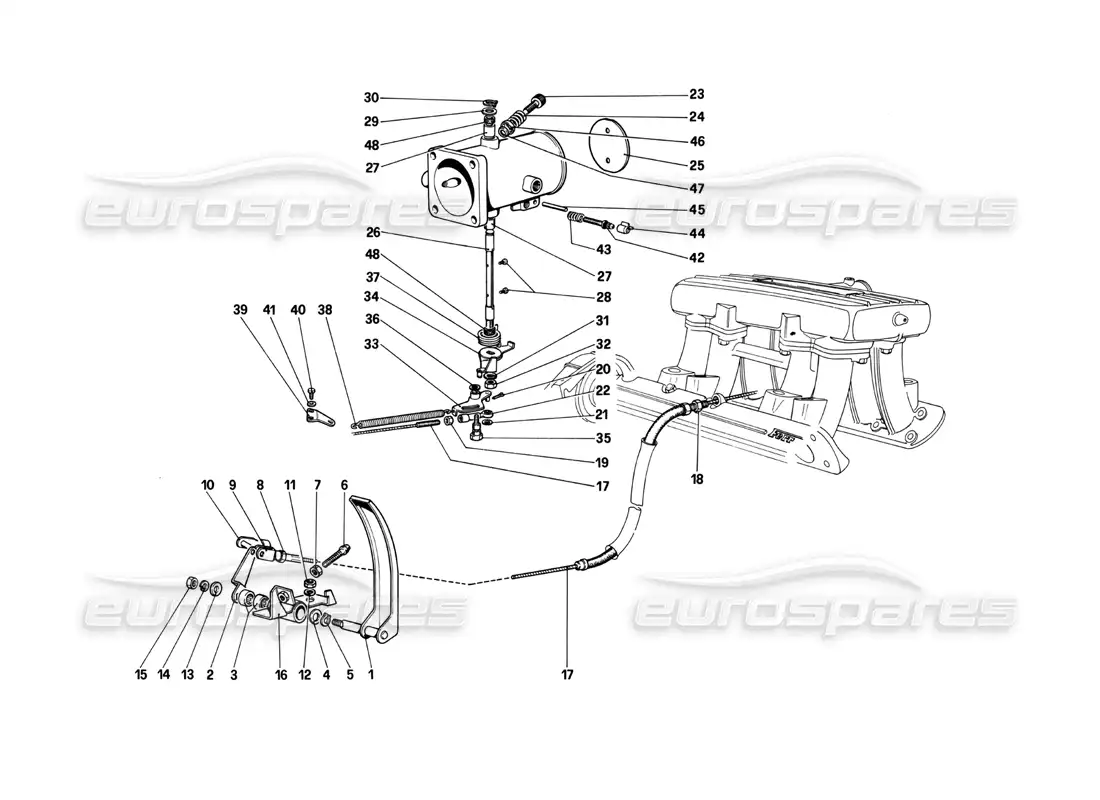 ferrari 208 turbo (1982) throttle control parts diagram