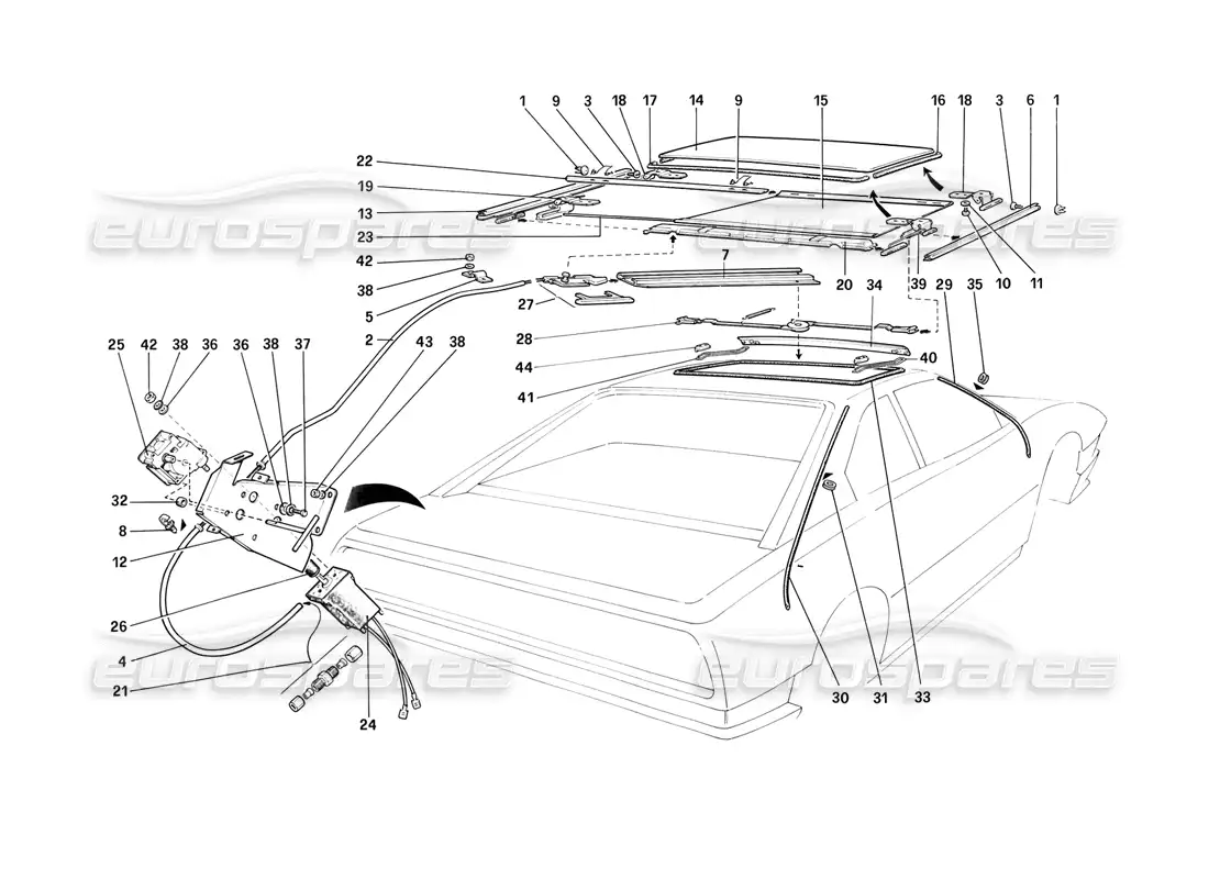 ferrari mondial 3.2 qv (1987) sun roof - 3.2 mondial coupe parts diagram