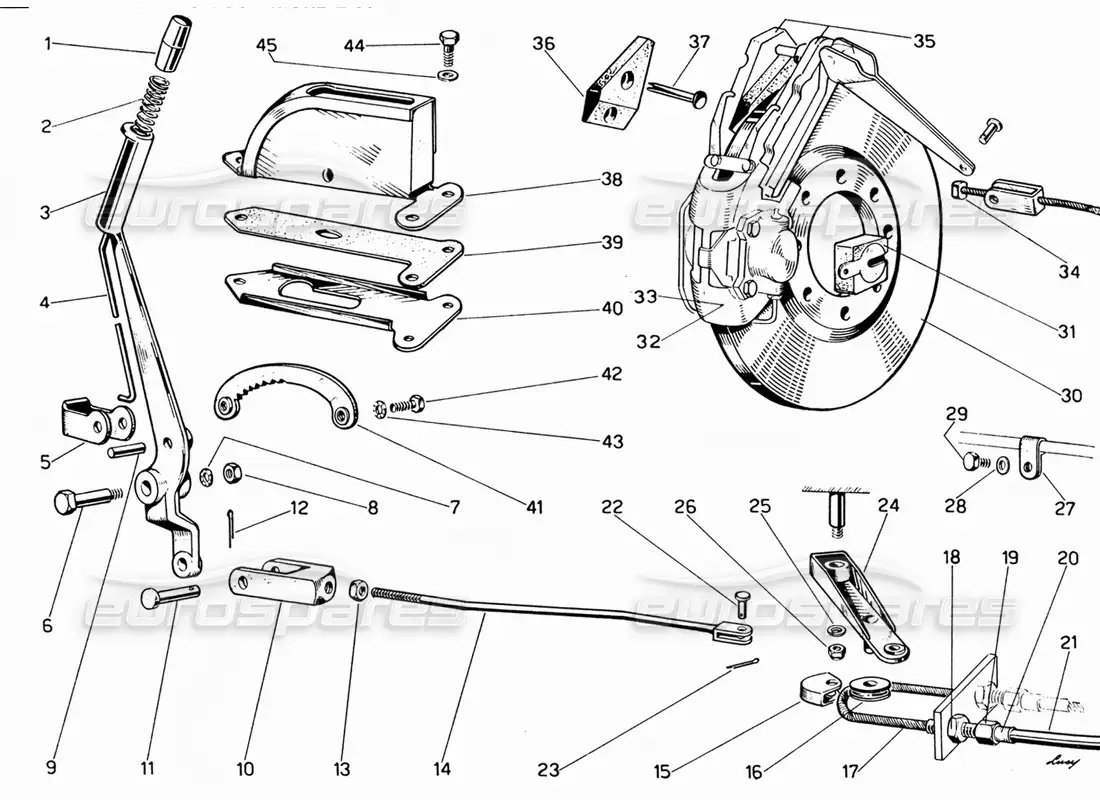 ferrari 330 gt 2+2 rear brakes and handbrake parts diagram
