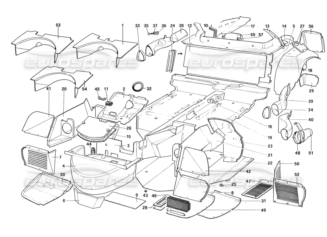 ferrari 328 (1988) body shell - inner elements parts diagram