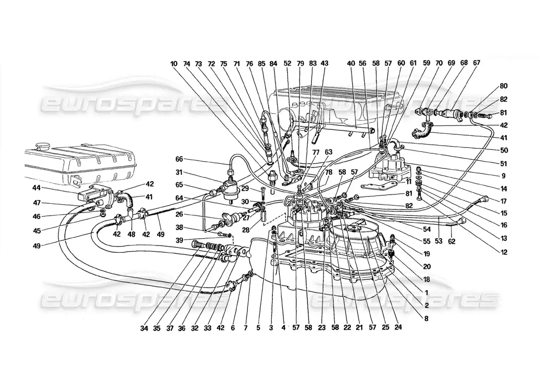 ferrari 328 (1988) fuel distributors lines (for us version) parts diagram