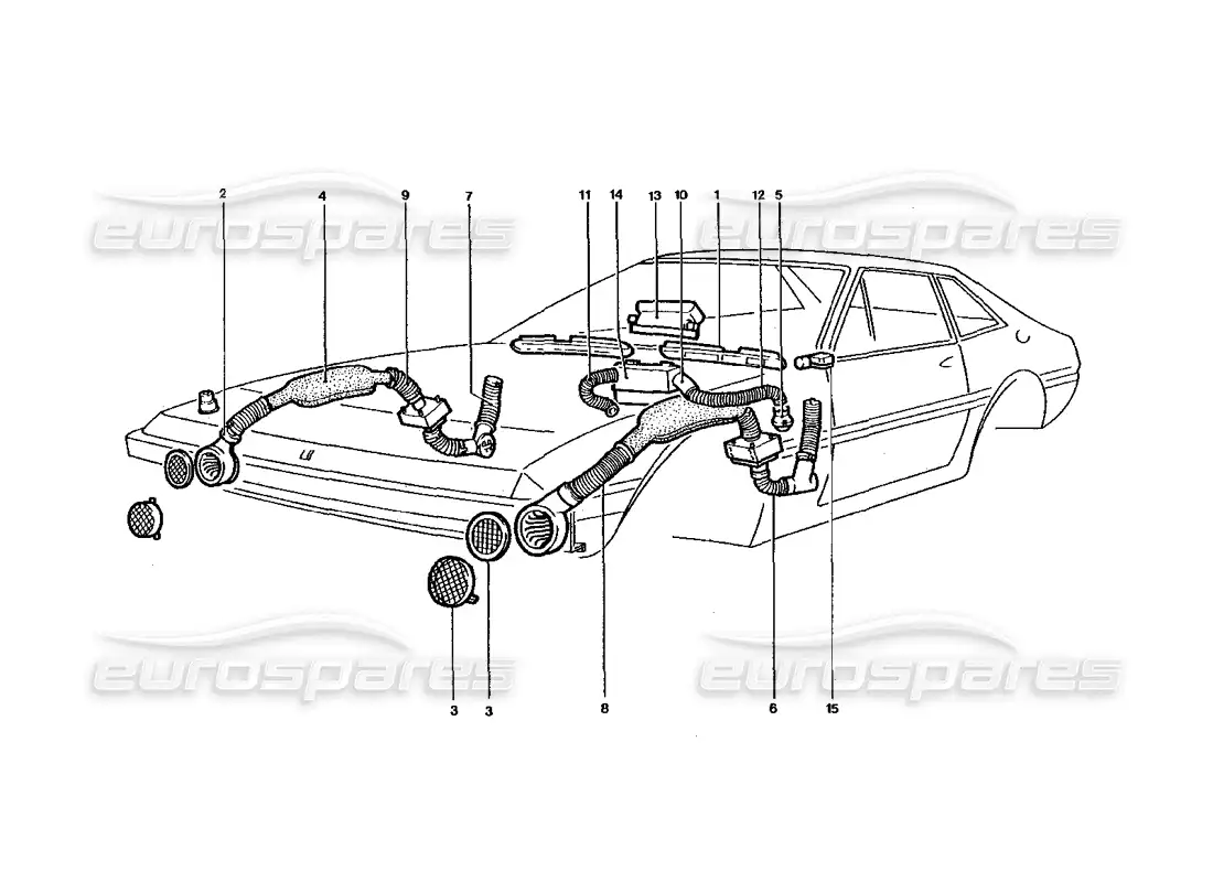 ferrari 400 gt / 400i (coachwork) front heater matrix & blowers parts diagram