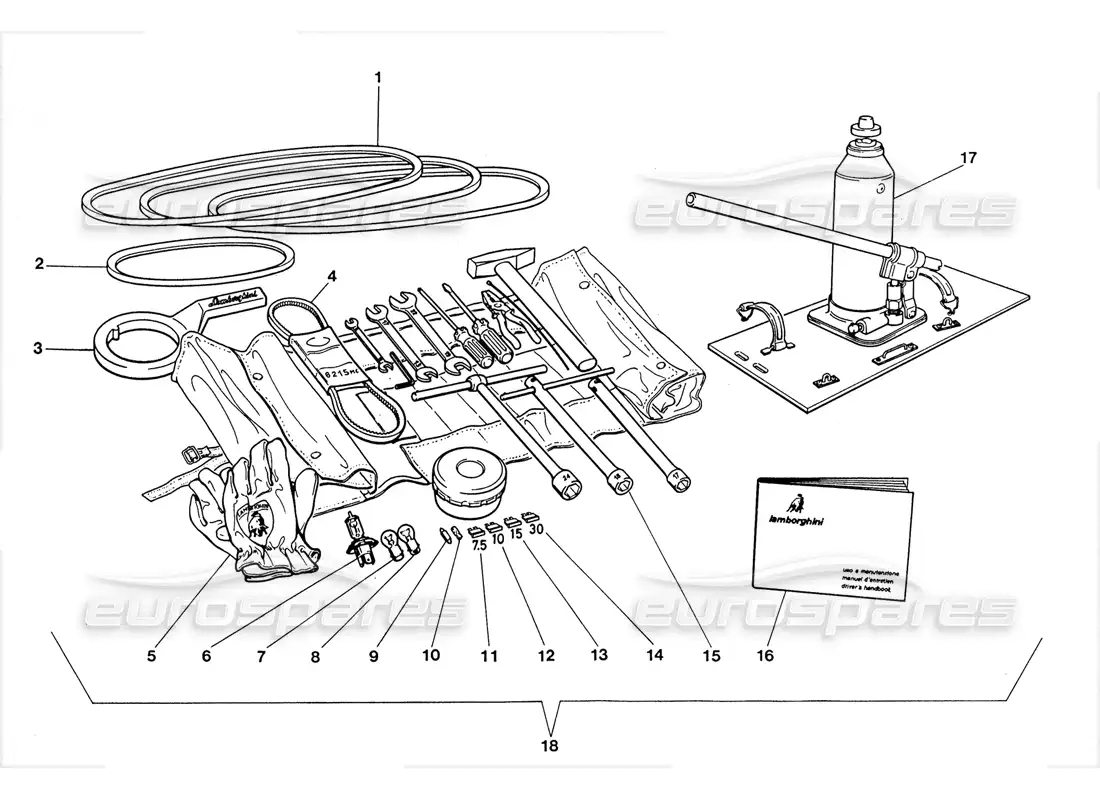 lamborghini lm002 (1988) tool kit parts diagram