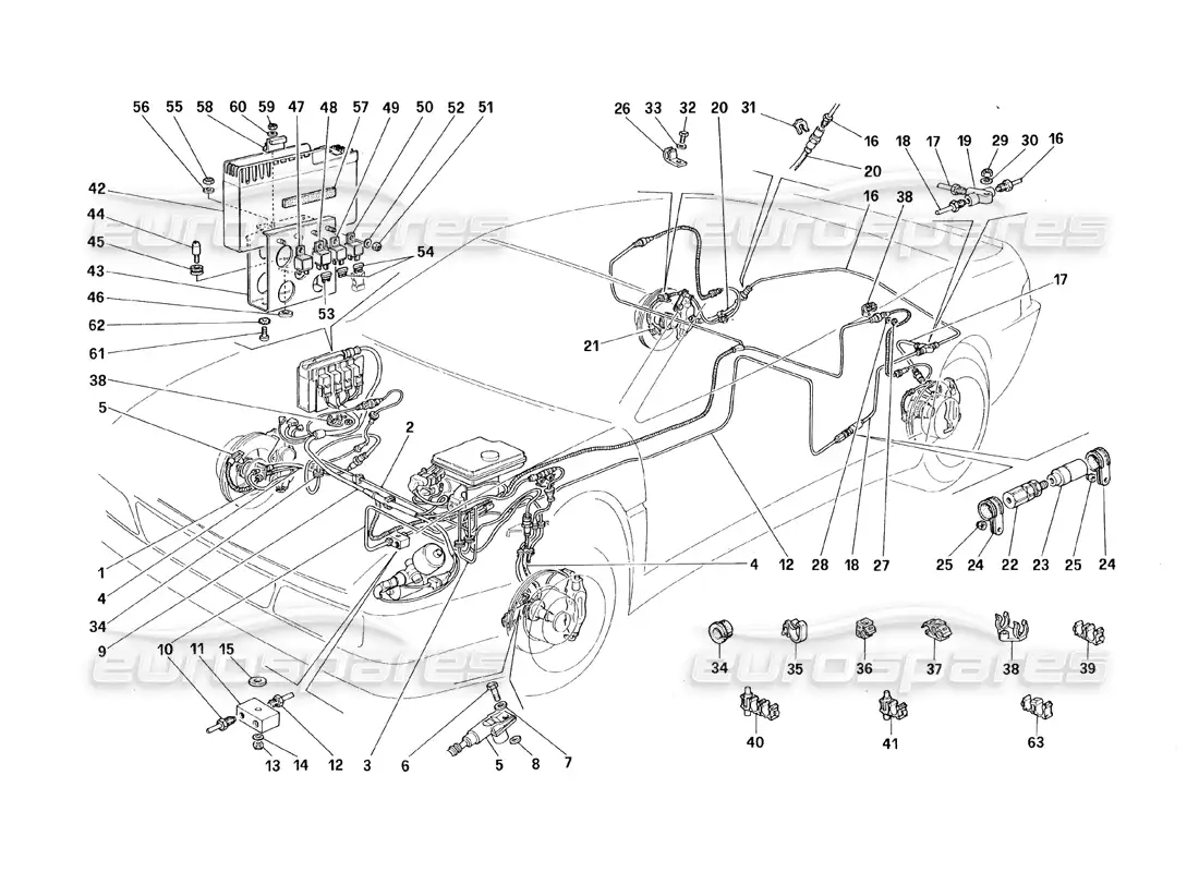 ferrari 348 (1993) tb / ts brake system (with antiskid) parts diagram