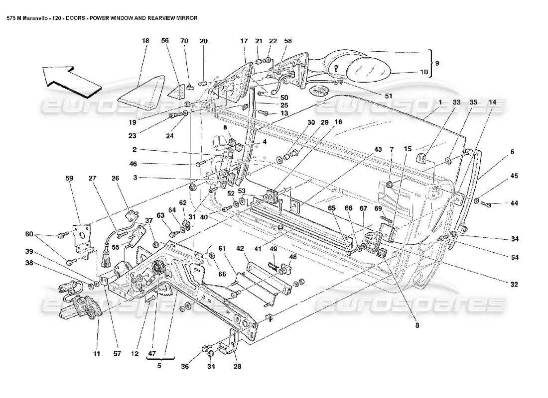 ferrari 575m maranello doors power window and rearview mirror parts diagram