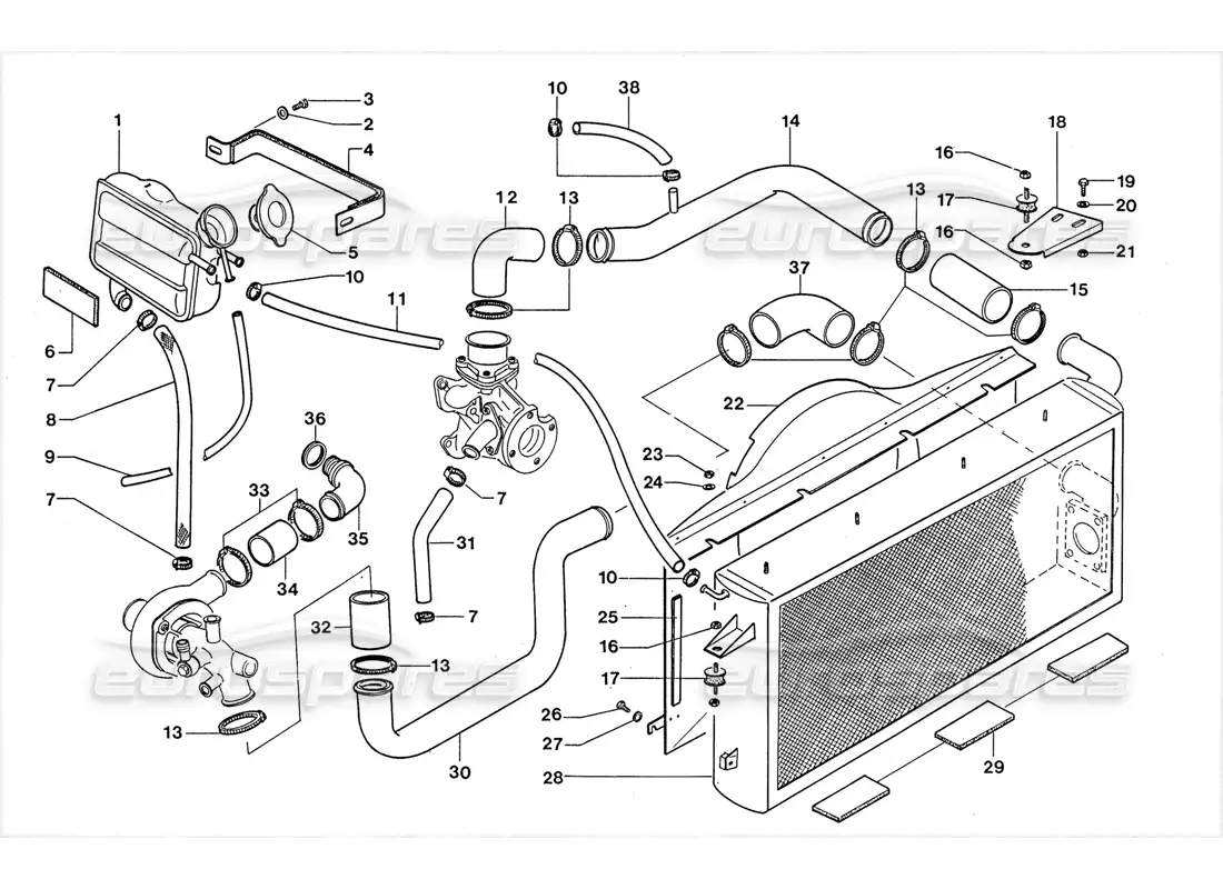 lamborghini lm002 (1988) cooling system parts diagram